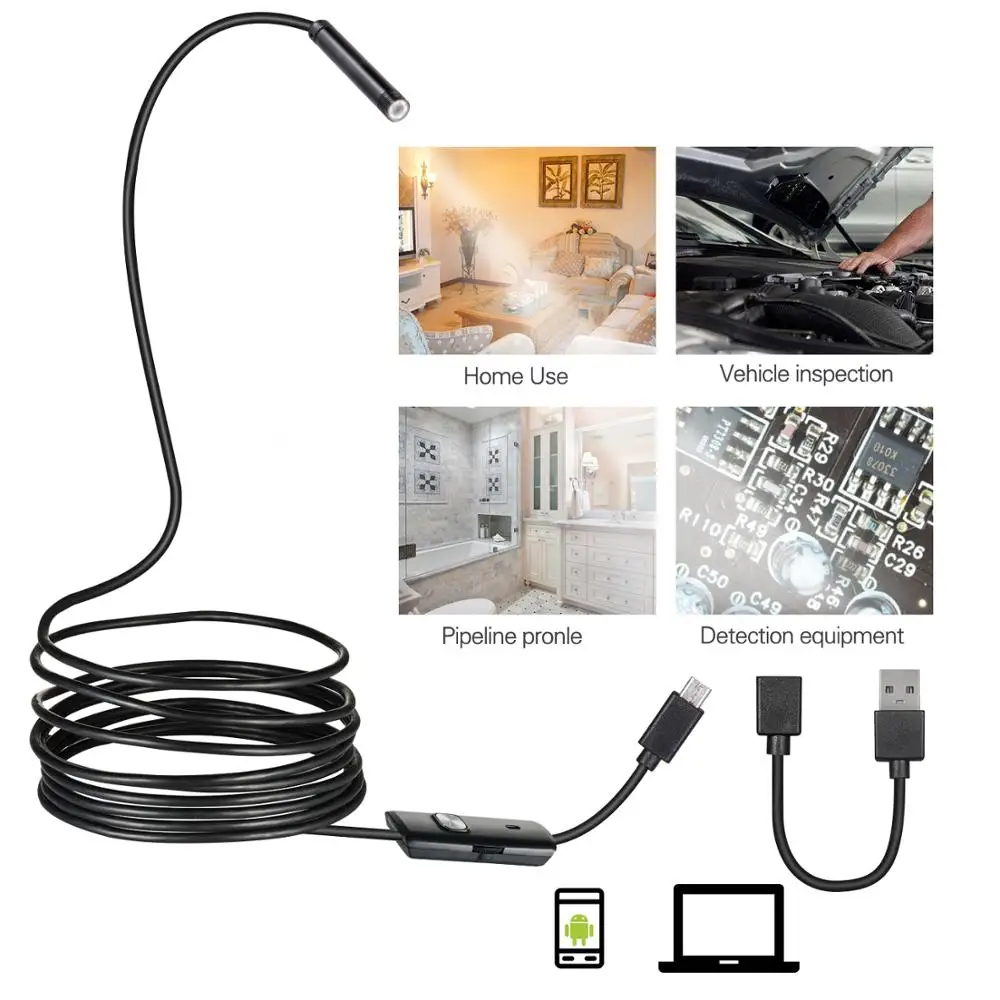 5.5mm Endoscope Camera Micro USB OTG Type C Waterproof Adjustable 6LED Inspection Borescope Camera For Android Phone & Computer