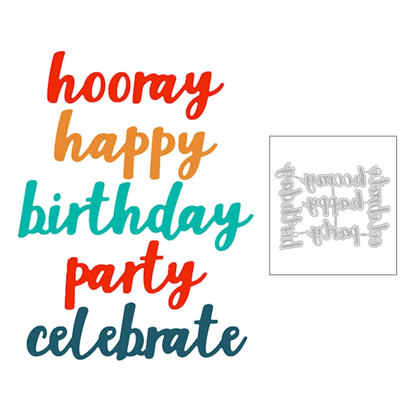 2020 New Celebrate Happy Birthday Hooray Party English Words Metal Cutting Dies For Greeting Card Scrapbooking Making No Stamps