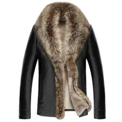 Winter Men real Leather Coats Raccoon Dog Fur collars Jacket Coats Male Thick Motorcycle Jacket Warm Biker Jacket M-4XL