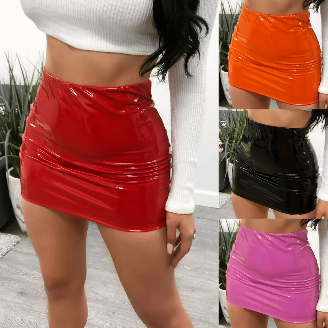 Brand New Women Sexy Bright Candy Color leather Bodycon Slim Micro Mini Skirt Evening Party Clubwear Trendy Skirts