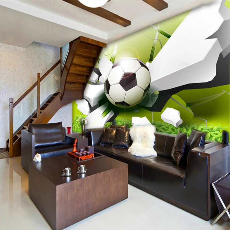 3D futebol estereoscópico quebrado papel de parede, mural personalizado, foto moderna, sala de estar, sofá, TV fundo, parede, Home Decor, cartaz