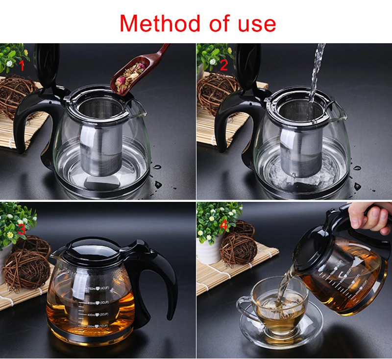 Creative Design Glass Teapot 750ml &1200ml Fashion Glass Teapot  for Tea Flower with Removable Steel Infuser Filter Tea Kettle