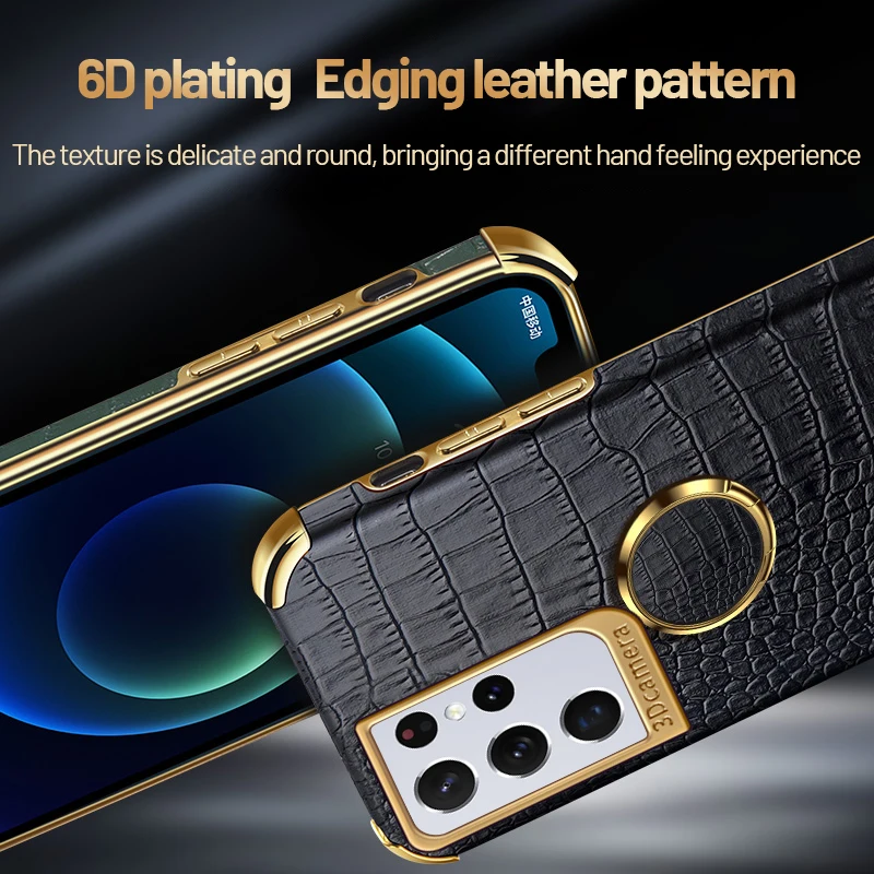 Luxury Magnetic Holder Leather Phone Case For Samsung Galaxy S24 S23 S22 S21 S20 FE S10 Note 20 10 Plus Plating Ring Stand Cover