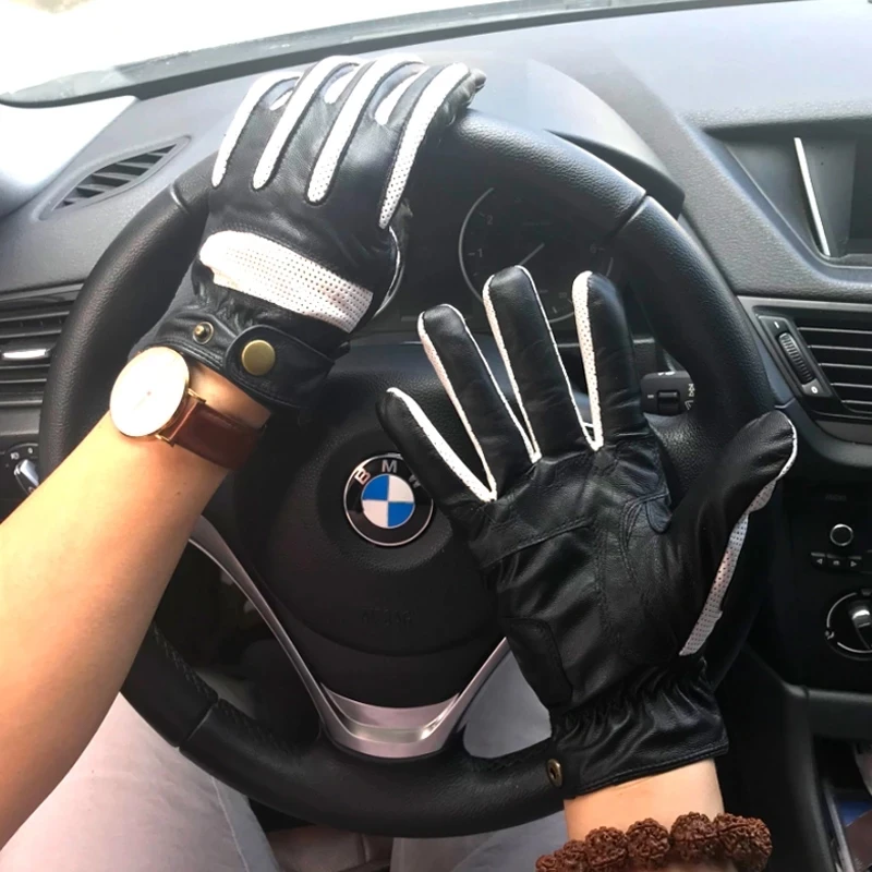 New Men Luxurious High Quality Leather Gloves Black Autumn Driving Keep Warm Gloves Mittens Fashion Full Finger gloves