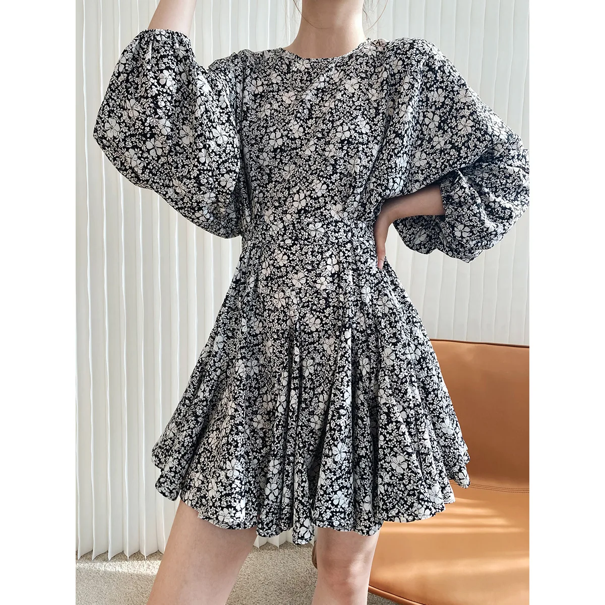 2023 Vrouwen Boho Bloemenprint Jurk Met O-hals Jurk Met Riem Losse Stijl Vrouwen Oversized Zomerjurk Ruches Mini Jurk Vestidos