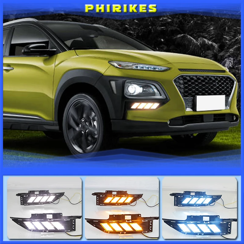 

For Hyundai Kona 2017 2018 2019 2020 Dynamic Yellow Turn Signal Function Car DRL Lamp 12V LED Daytime Running Light