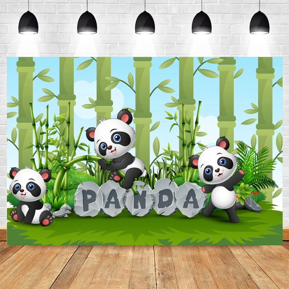 Cute Panda 1st Birthday Backdrops For Photography Bamboo Flower Baby Shower Party Backgrounds Photo Photographic Studio Shoot