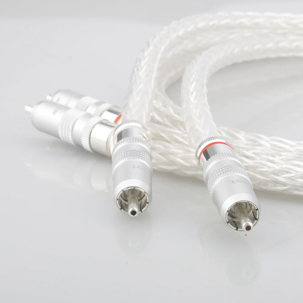 8AG RCA Analogue Audio/Video Interconnect Cable OCC Silver-Plated with Silver-Plated RCA Plugs for Enhanced Signal Transmission