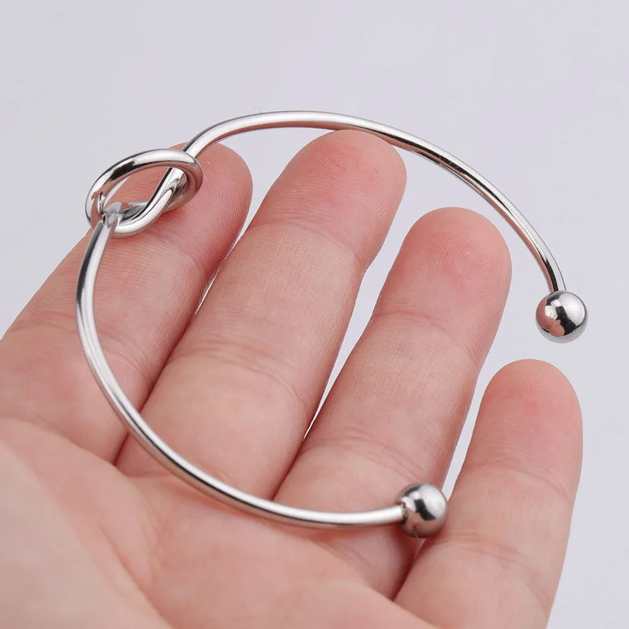 Fnixar Heart Knot Bangle Stainless Steel Open Cuff Wrist Bangles 2mm Thickness DIY Initial Letter Knot Banglle 10 piece/lot