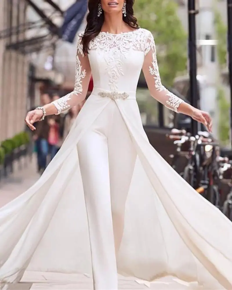 

Women Sheer Mesh Lace Culottes Design Jumpsuit