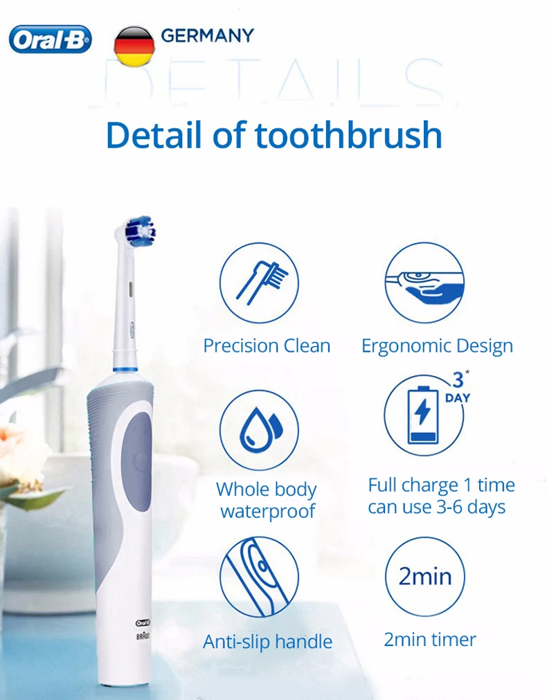 Oral B D12 Vitality Electric Toothbrush Rotating Inductive Charging Brushes 2Mins Timer Soft Bristles for Adults Oral Hygiene