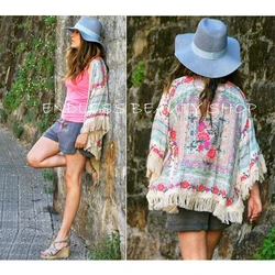 Frauen Boho Blumen Quasten Casual Wilden Beachwear Spitze Lose Quasten Schal Hippie Kimono Strickjacke Mantel Jacke Wrap Tops Abdeckung Up