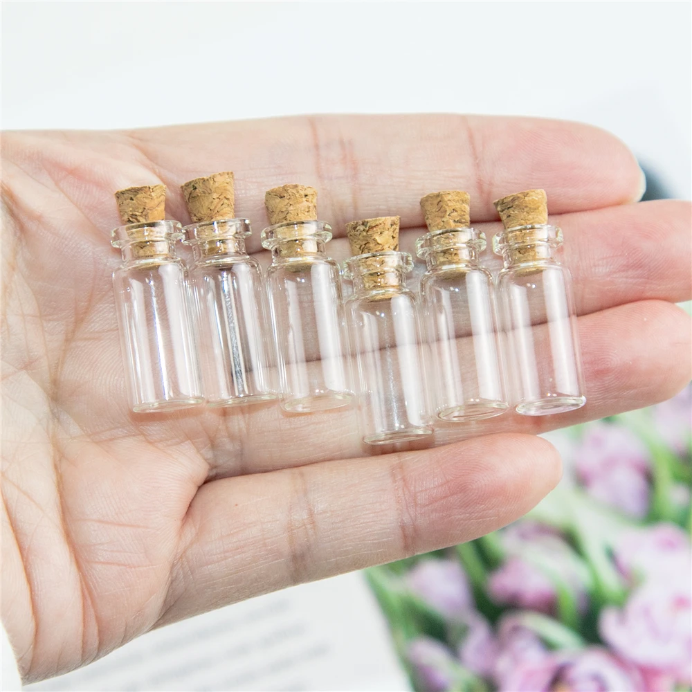 

0.8ml Cute Compact Glass Pendants Mini Bottles With Cork Empty Small Perfume Wishing Vials Decoration Crafts 100Pcs