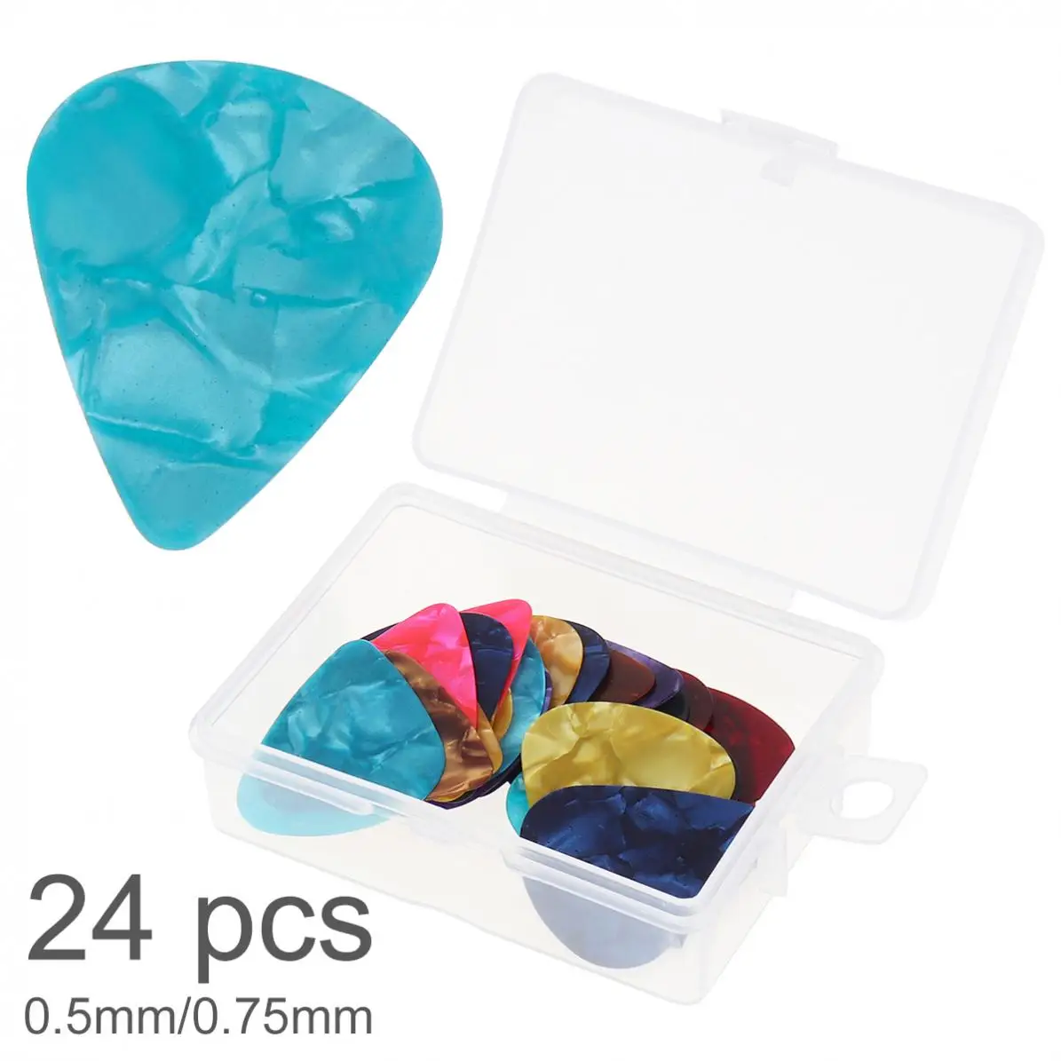 

24pcs Celluloid Guitar Picks 0.5mm 0.75mm Smooth Celluloid Ukulele Guitar Plectrum with Box