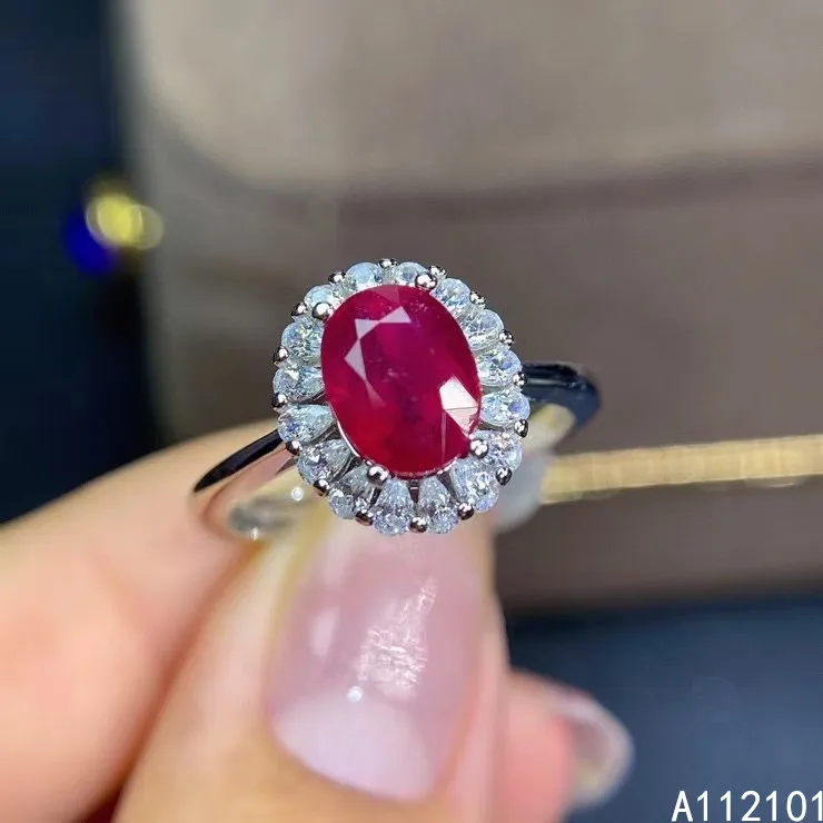 Fine Jewelry S925 Sterling Silver Inlaid Natural Ruby Ring Support Test 6x8mm Size Gemstone Noble Character Good Gift  Sale