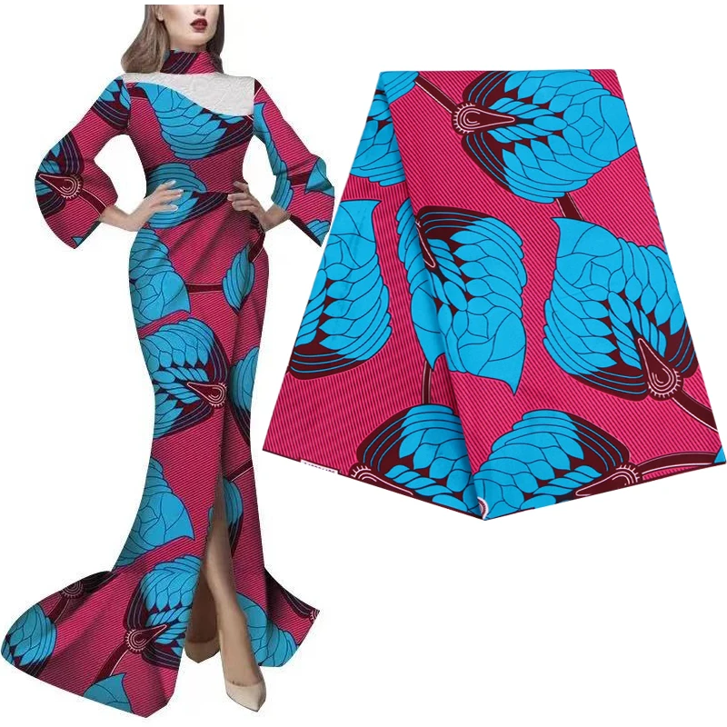 Ankara African Prints Patchwork Fabric Real Wax Dress Sewing Tissu Craft DIY Textile Leaves Material for Wedding 100% Polyester