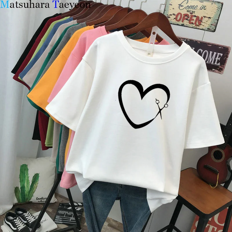 Funny Barber Weapon Scissors Heart Tshirt Women Hairdresser T-shirt Hair Fashion Casual Korean Style Crew Neck Clothes Tee Shirt