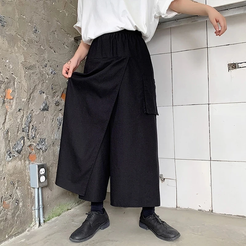 

Men's Wide-Leg Pants Spring And Autumn New Personality False Two Pieces Of Hair Stylist Casual Loose Large Pants