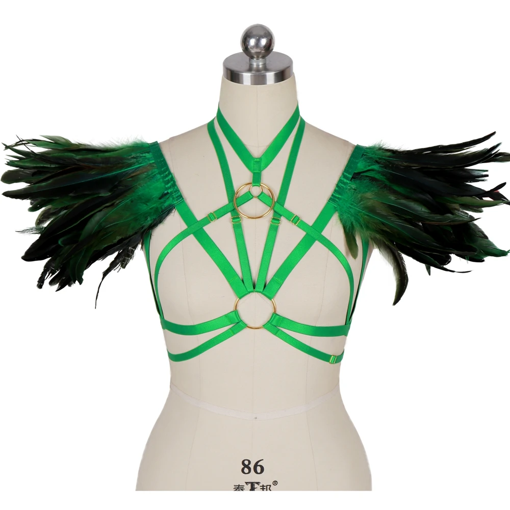 Accesorios de plumas góticas, lencería Sexy, Tops, arnés para ropa interior de mujer, Bondage, ropa erótica para Festival, ligas Rave, cinturón