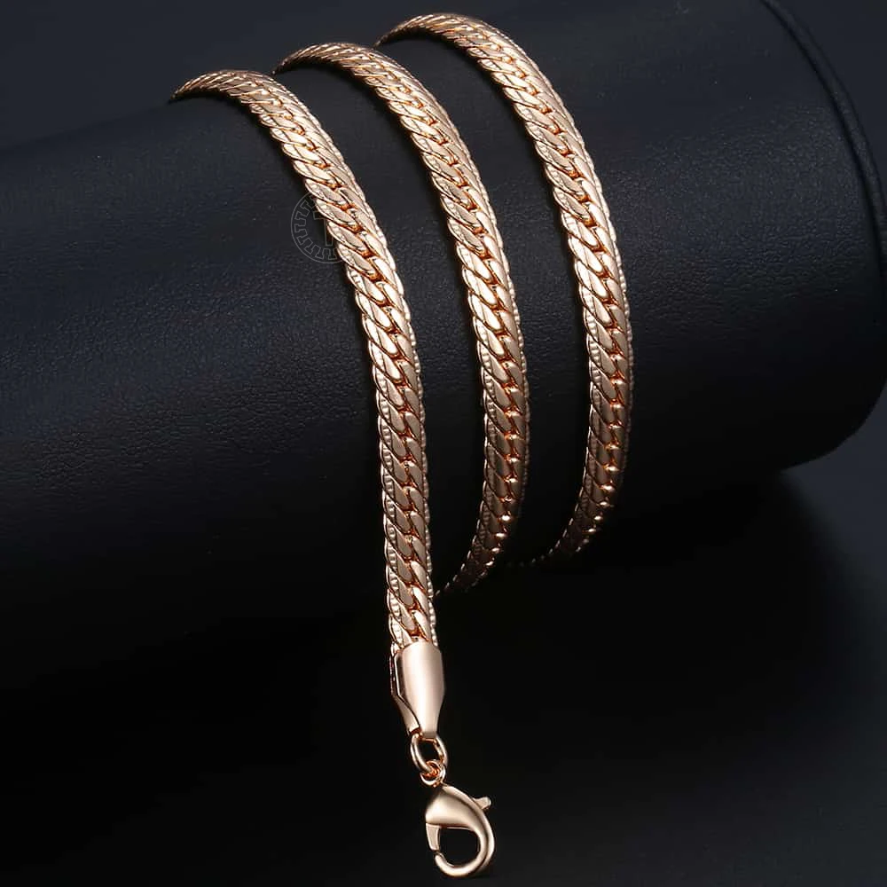 Snake Chain 5mm Womens Mens Necklace Hammered Close Curb Cuban Link 585 Rose Gold Color Fashion Party Jewelry 24inch LCN03