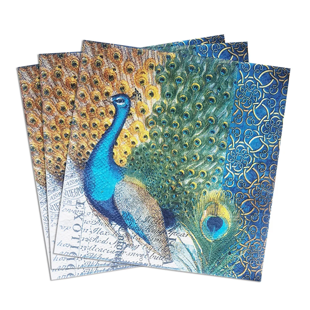 25x25cm 20-Count 2-Ply Paper Cocktail Napkins Peacock Decoupage Napkins Paper Tissue for Decoupage Craft Work