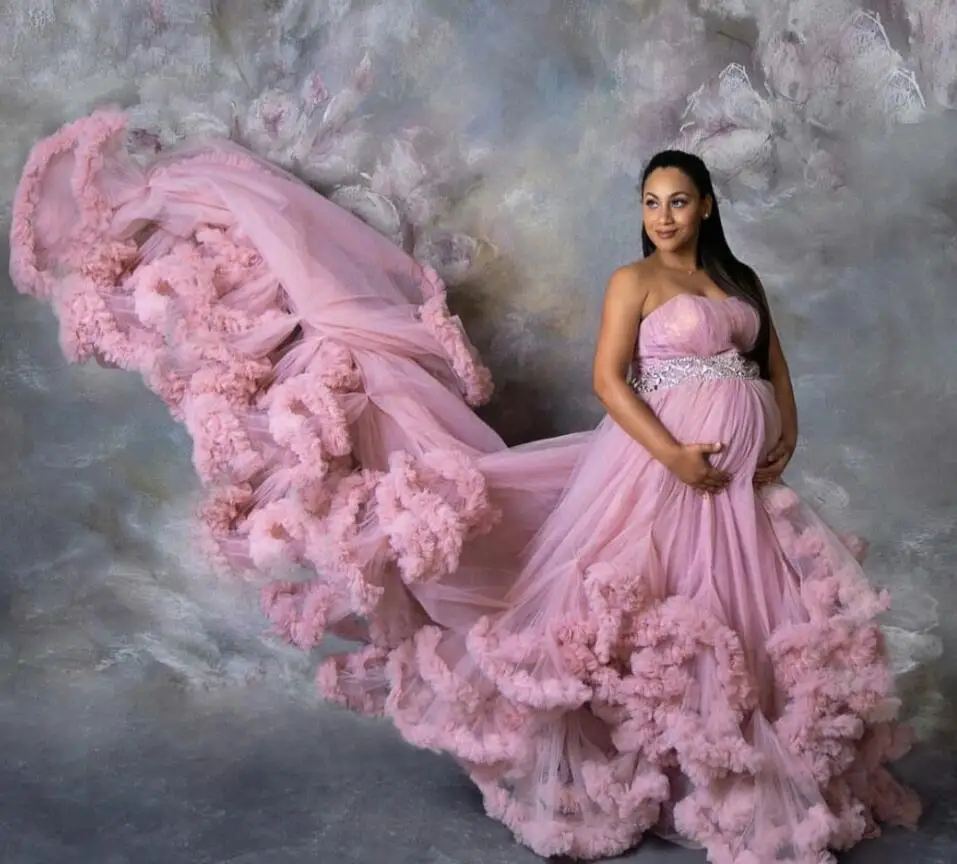 

Maternity Dress For Photo Pregnant Women Sexy Tiered Ruffles Nigh Robes Mermaid Gown Pregnancy Dress Baby Shower Prom Wear