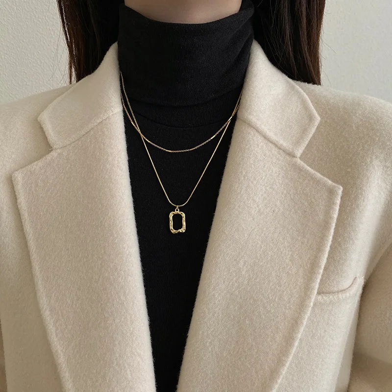 Double-layer Necklace Simple Style Decorative Sweater Clavicle Chain Women Fashion Pendant Jewelry