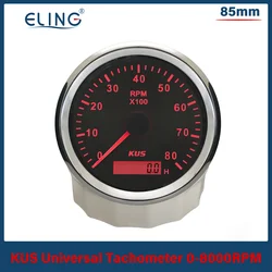 KUS New 85mm 3K 4K 6K 8K RPM Tachometer Engine Tach Gauge with Hourmeter Red Yellow Backlight for Car Boat Motorcycle