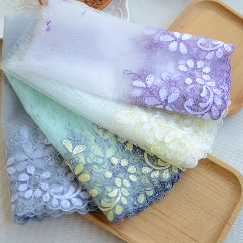 

20Yards Embroidered Floral Tulle Lace Trim Light Purple Grey Mesh Embroidery Ribbon Fabric DIY Crafts for Doll Accessories