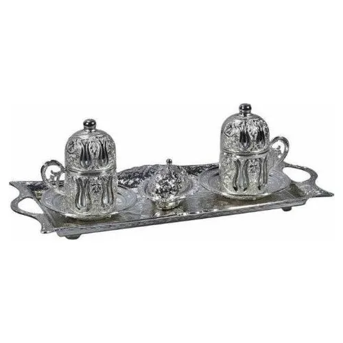 Wholesaler Your Ottoman Motif 2'Li Turkish coffee Set-Silver