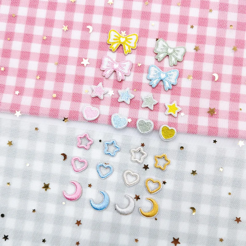 Sale Self-adhesive 10pcs Small Star Heart Bow Embroidery Patches for Clothing Iron on Clothes Jeans Sticker Applique Stripe Diy