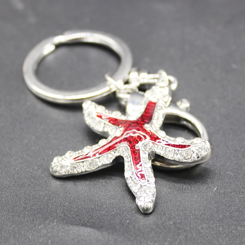 2021 spring fashion new cute rhinestone crystal gem painting oil starfish bag wallet key chain birthday party gift