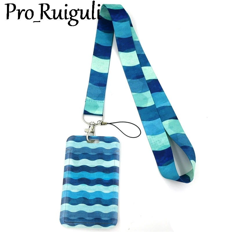 Blue Water Ripple Lines Key lanyard Car KeyChain ID Card Pass Gym Mobile Phone Badge Kids Key Ring Holder Jewelry Decorations