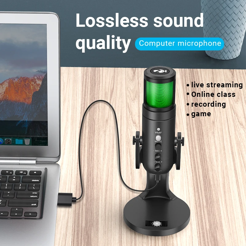 Microfono USB MAMEN con luce dinamica RGB per Computer portatile telefono cellulare PS4 per giochi Live Streaming microfono Karaoke