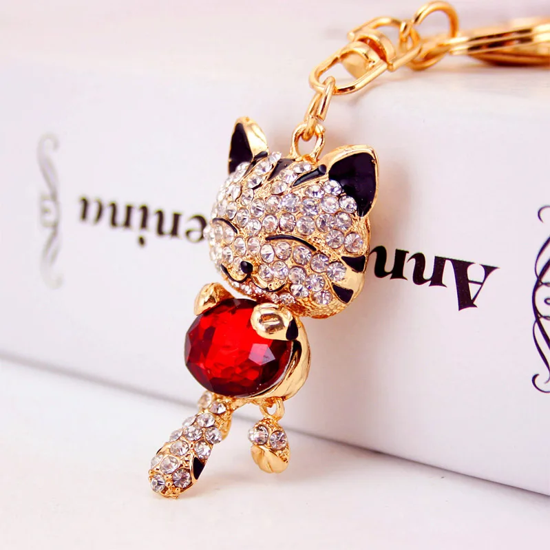 7 colors crystal cute kitty keychain ladies bag accessories metal crystal inlaid pendant keychain gift