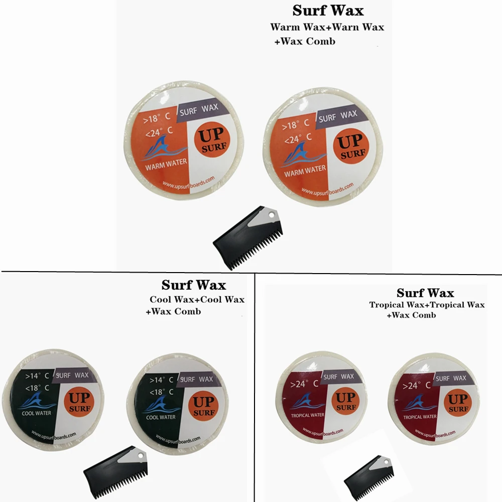 Surf Wax Comb Surfboard Sup Board Wax, Cool Water Wax, Warm, Tropical, Cool Water, 3 Pcs per Set