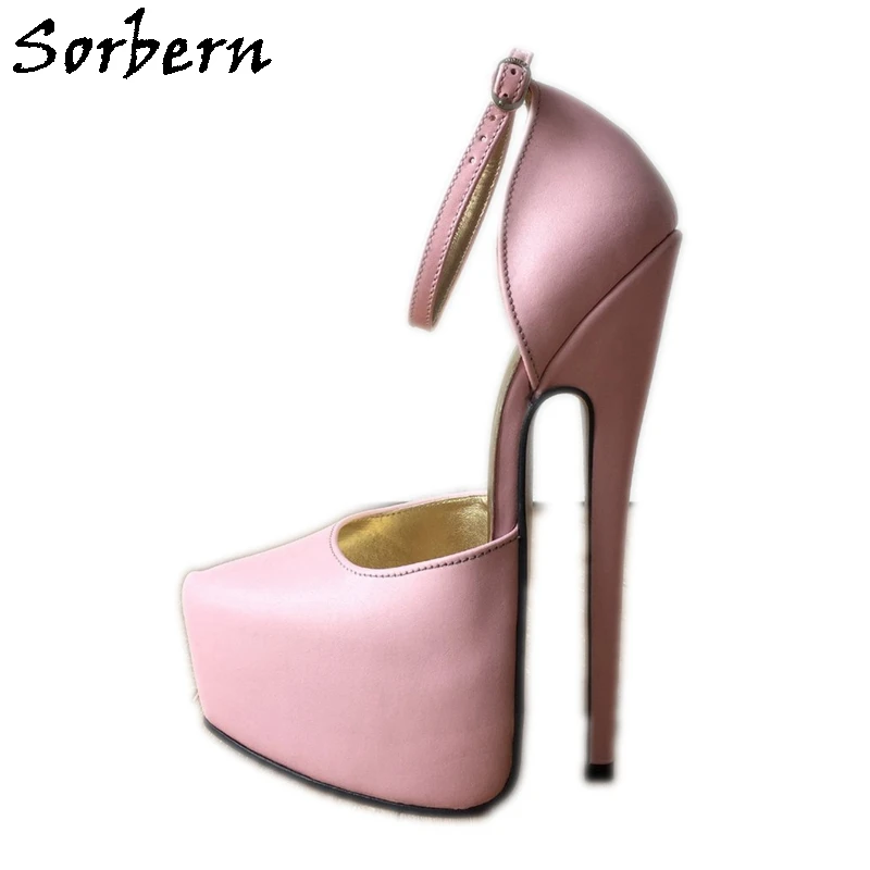 

Sorbern Sexy 20Cm High Heel Genuine Leather Sharp Toe Discreet Platform D'Orsay Heels 20Cm Stilettos Ankle Strap Pointy Toes