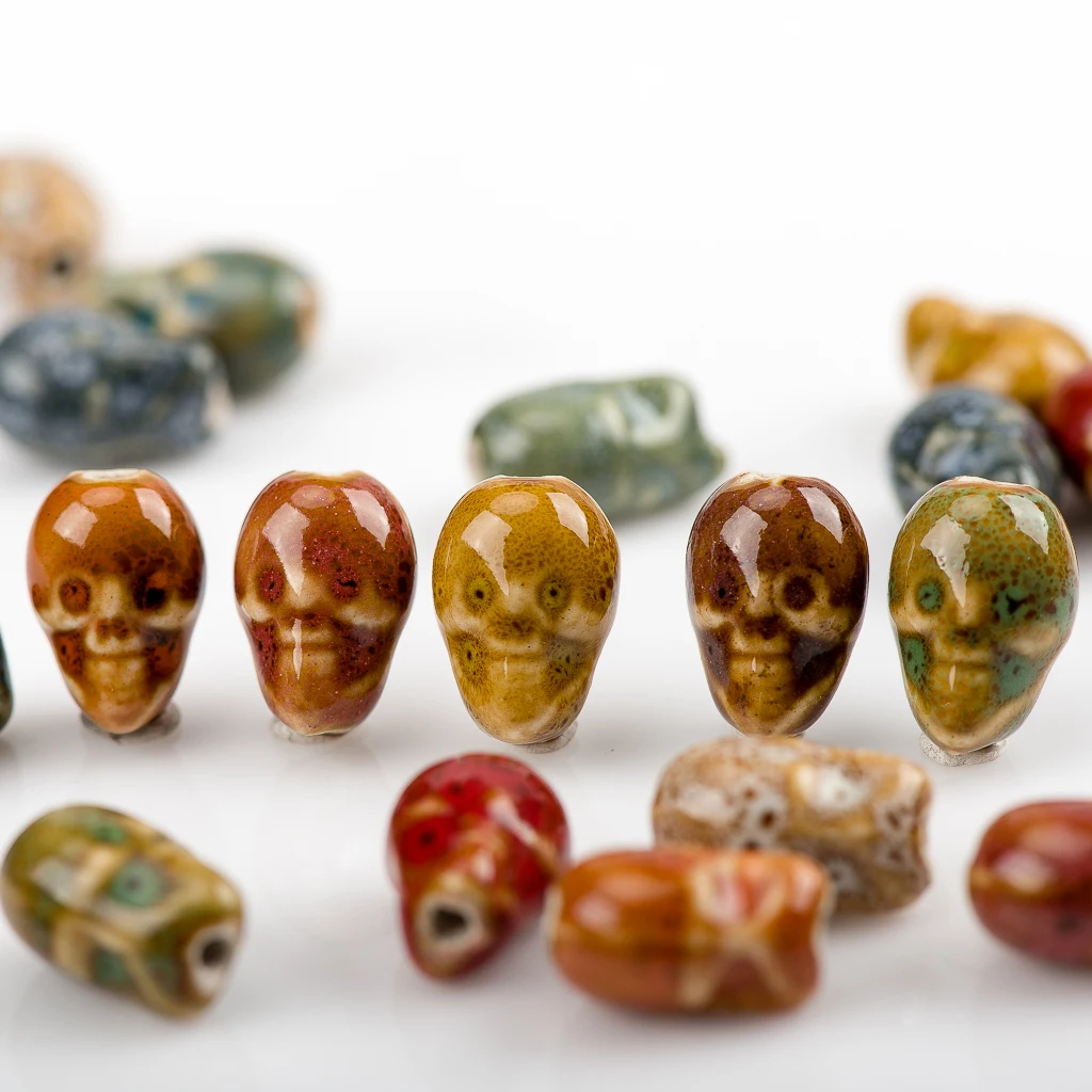 16# 20pcs Skull Shaped Ceramic Beads Bracelet Accessories DIY Materials For Jewelry Make #A418C image 4