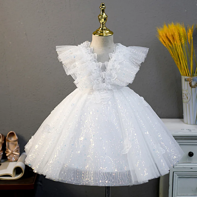 Korean Baby Girl Baptism Dress Kids Sequins Frocks Toddler Christening Gown 1st Birthday Dresses Infant Boutique Vestido