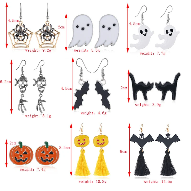 1 Pair Doreen Box Halloween Ear Post Stud Earrings Orange Black Pumpkin Bat Cobweb Spider Ghost Skull Women Holiday Jewelry