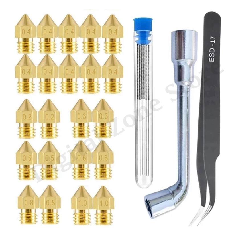 

MK8 Nozzle 1.75mm 0.2/0.3/0.5/0.6/0.8/1.0mm & Tweezers & 6MM L Wrench & 0.35 Needles for Creality Ender 3 5 3D Printer Parts