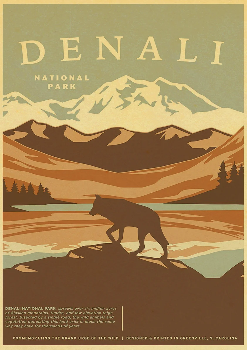 Vintage National Park Landscape Retro Posters Art Movie Painting Kraft Paper Prints Home/ Room/Bar Decor Wall Stickers