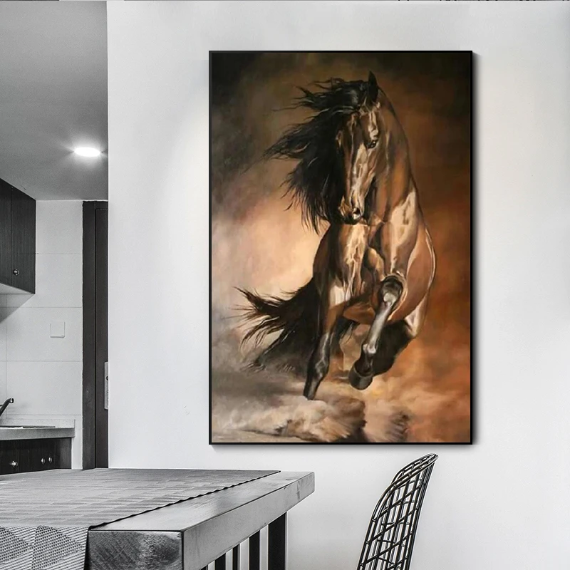 Nordic running horse oil painting on canvas art Mural animal poster picture for European classical room decoration