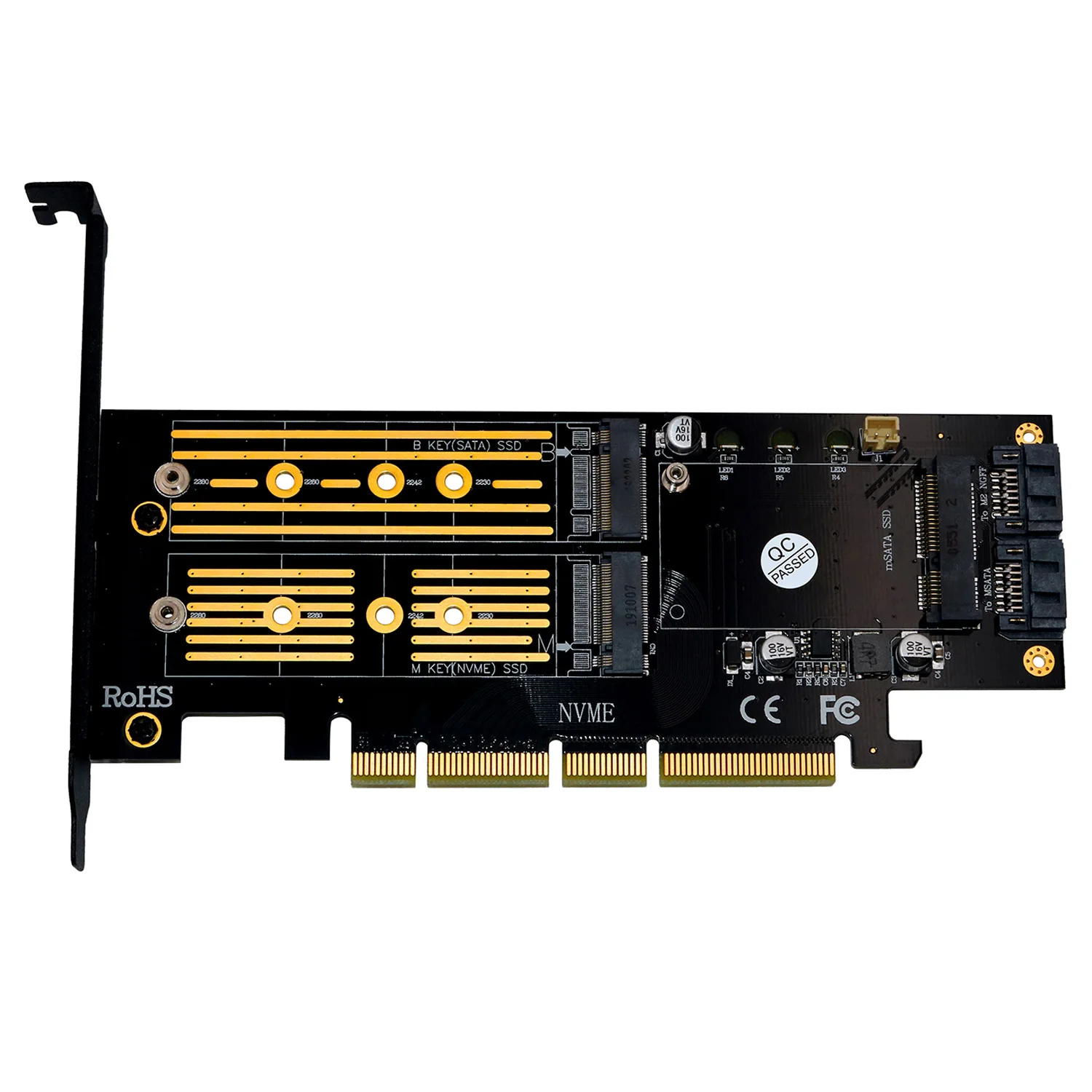 

Upgrad Version 3 in 1 Msata and M.2 SATA SSD to PCI-E 4X PCIE 3.0 4.0 and SATA3 Adapter Converter Riser Card M Key & B Key