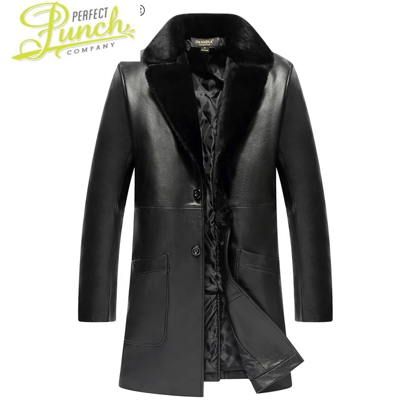 

Jacket Winter Men's Genuine Leather Jacket Men Long Cowhide Coat for Men Wool Fur Collar Chaqueta Cuero Hombre 12-908