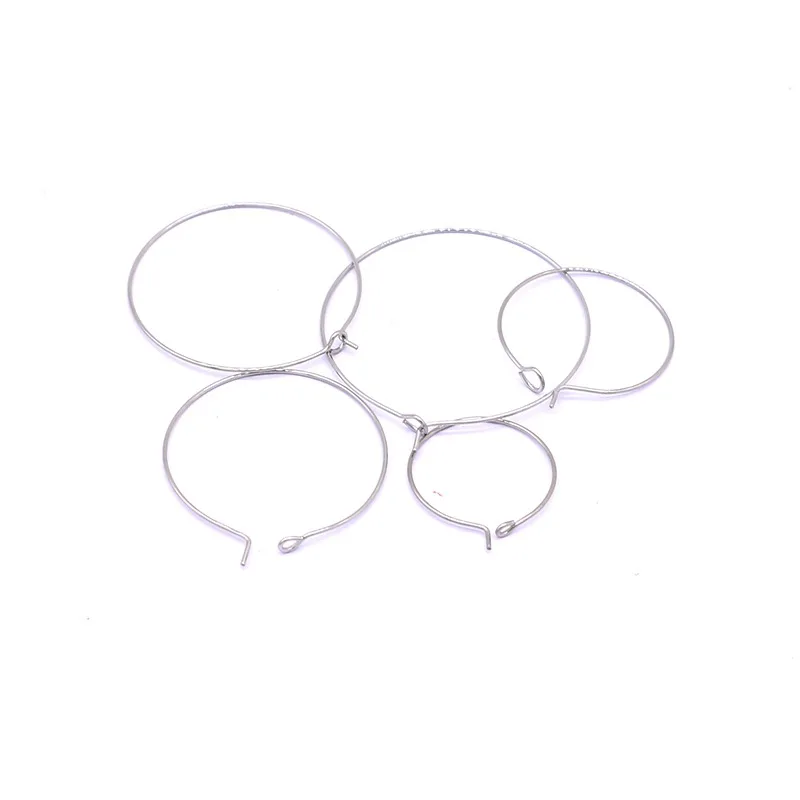 50pcs/lot  Stainless Steel Wire Hoop Earring Steel Tone Round 20mm 25mm 30mm Blank Circle Earring Hoop for DIY Jewelry Make