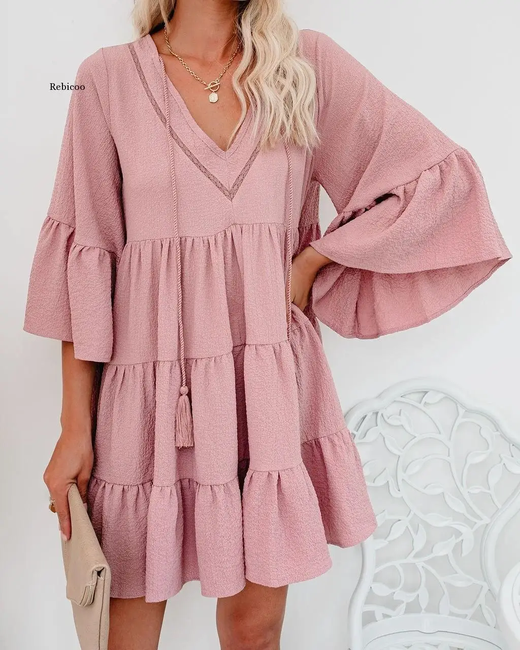 2021 New Summer Women Mini Dresses Casual Beach Party Dress Women's Tassel Ruffled Flounce Loose Female Fashion Dresses