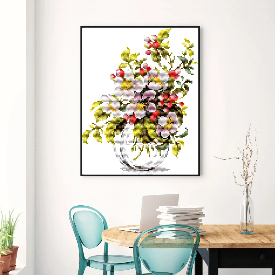 Blooming apple blossoms Chinese Cross Stitch Flowers,Sets for Embroidery Kits 11ct 14ct Printed Canvas DMC DIY Needlework Sets