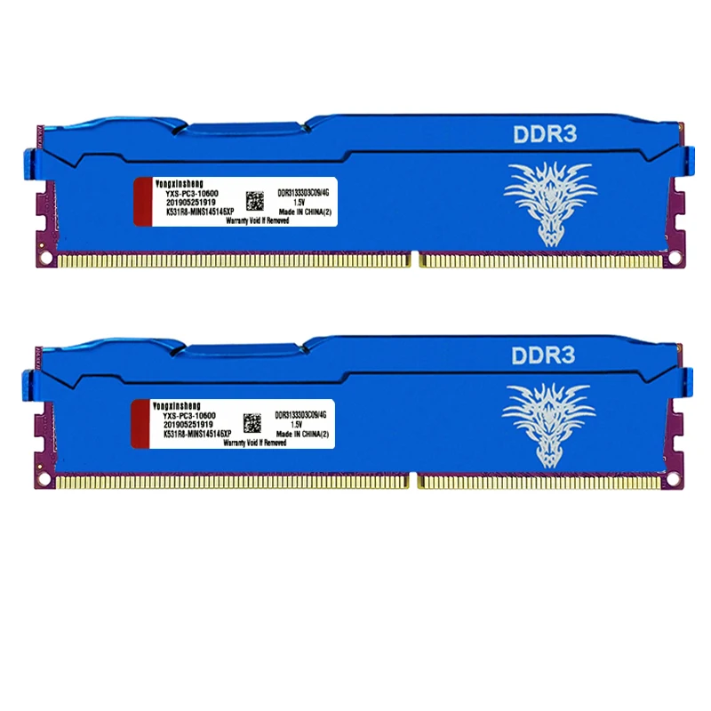 Blue DDR3 RAM 4GB 1333MHz 1600MHz Desktop Memory PC3-10600 PC3-12800 240-Pin Non-ECC Unbuffered DIMM Blue Sink Red board