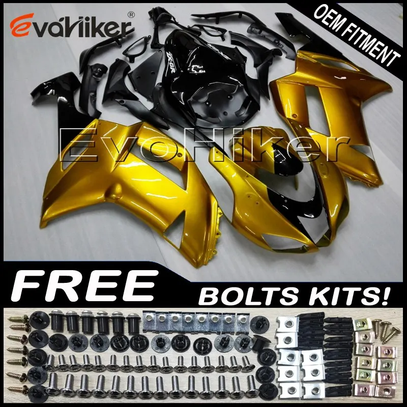 Motorcycle cowl  for ZX6R 2007 2008  gold  Black ZX 6R 07 08 ABS plastic motor panels kit